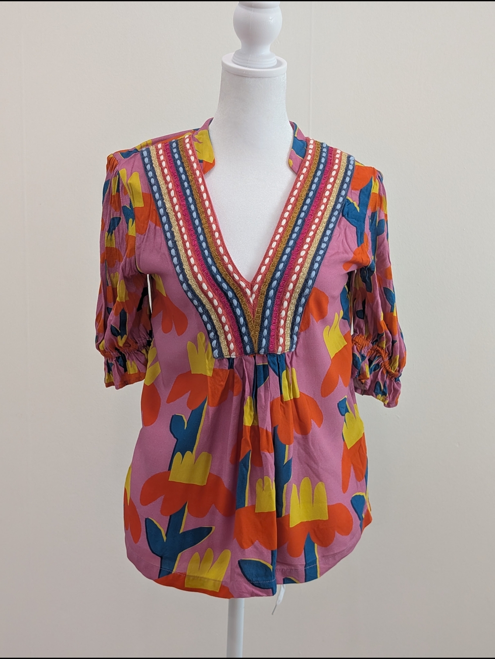 Anthropologie Bl-nk London  Stephanie V-Neck Floral Top in Pink